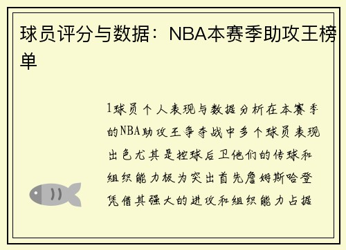 球员评分与数据：NBA本赛季助攻王榜单